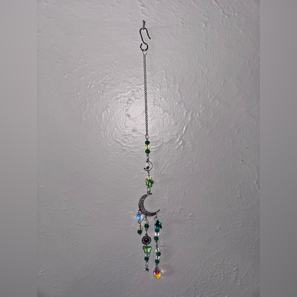 Green and Silver Charm Sun Catcher with Cascading Beads - Picture 3 of 3